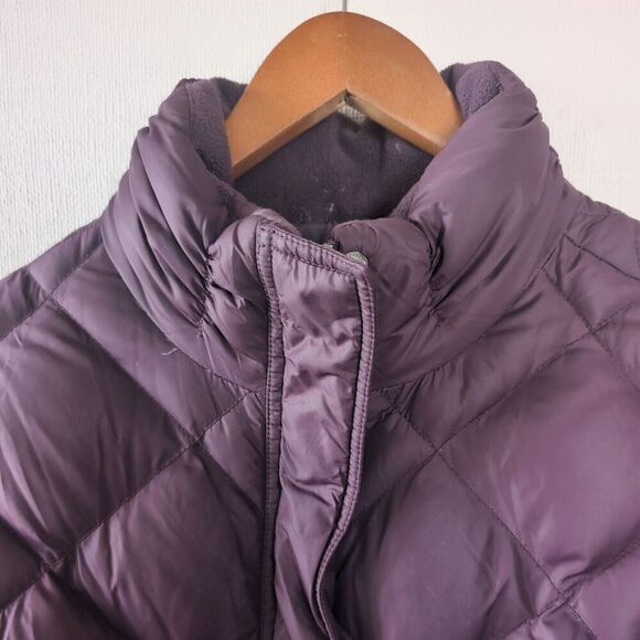 Y2K Eddie Bauer Goose Down Jacket Womens M Purple Bomber Puffy Puffer Coat - Picture 2 of 15